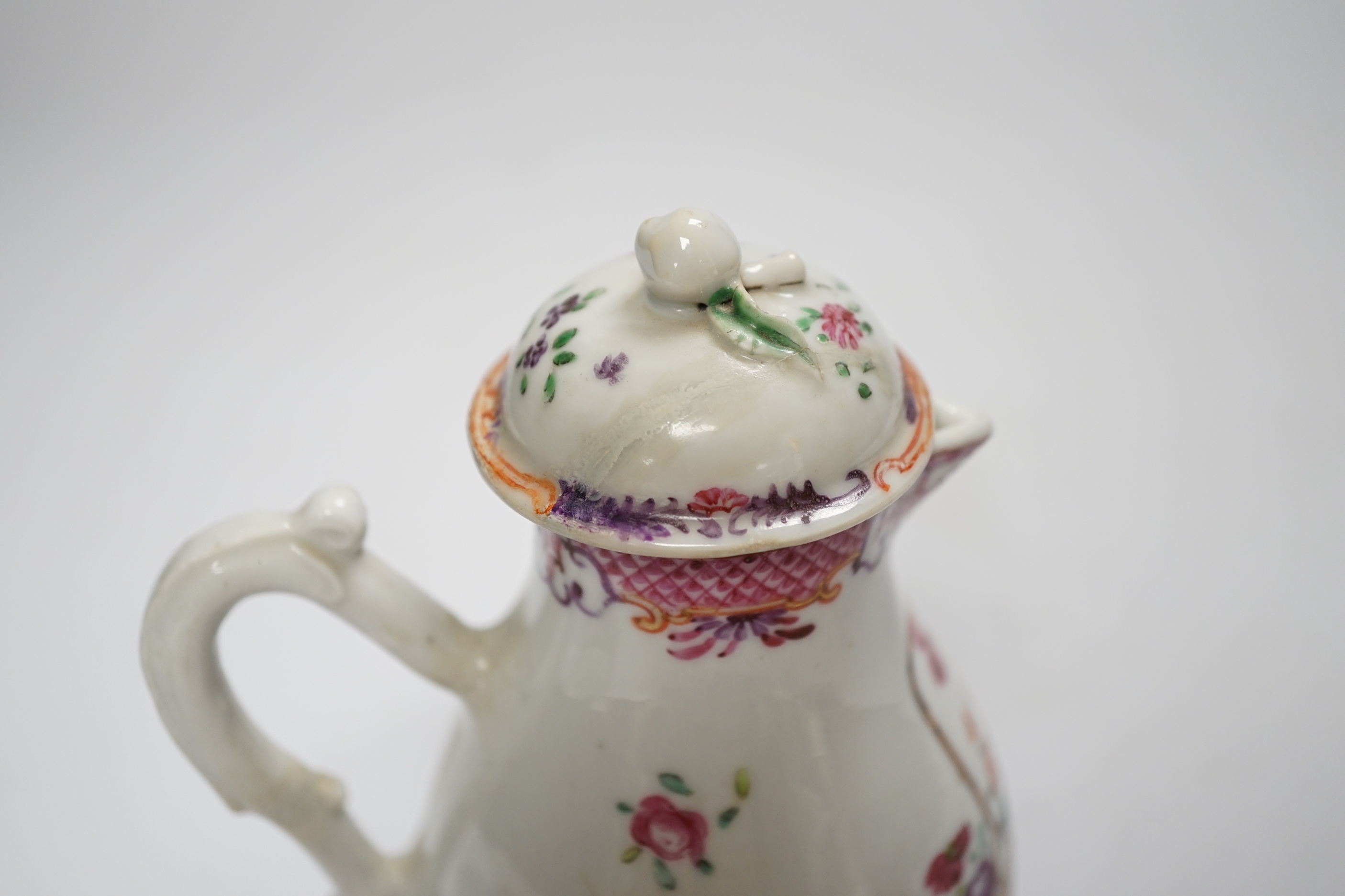 A Chinese Mandarin pattern milk jug and two similar tea bowls and a saucer, jug 14.5cm (4)